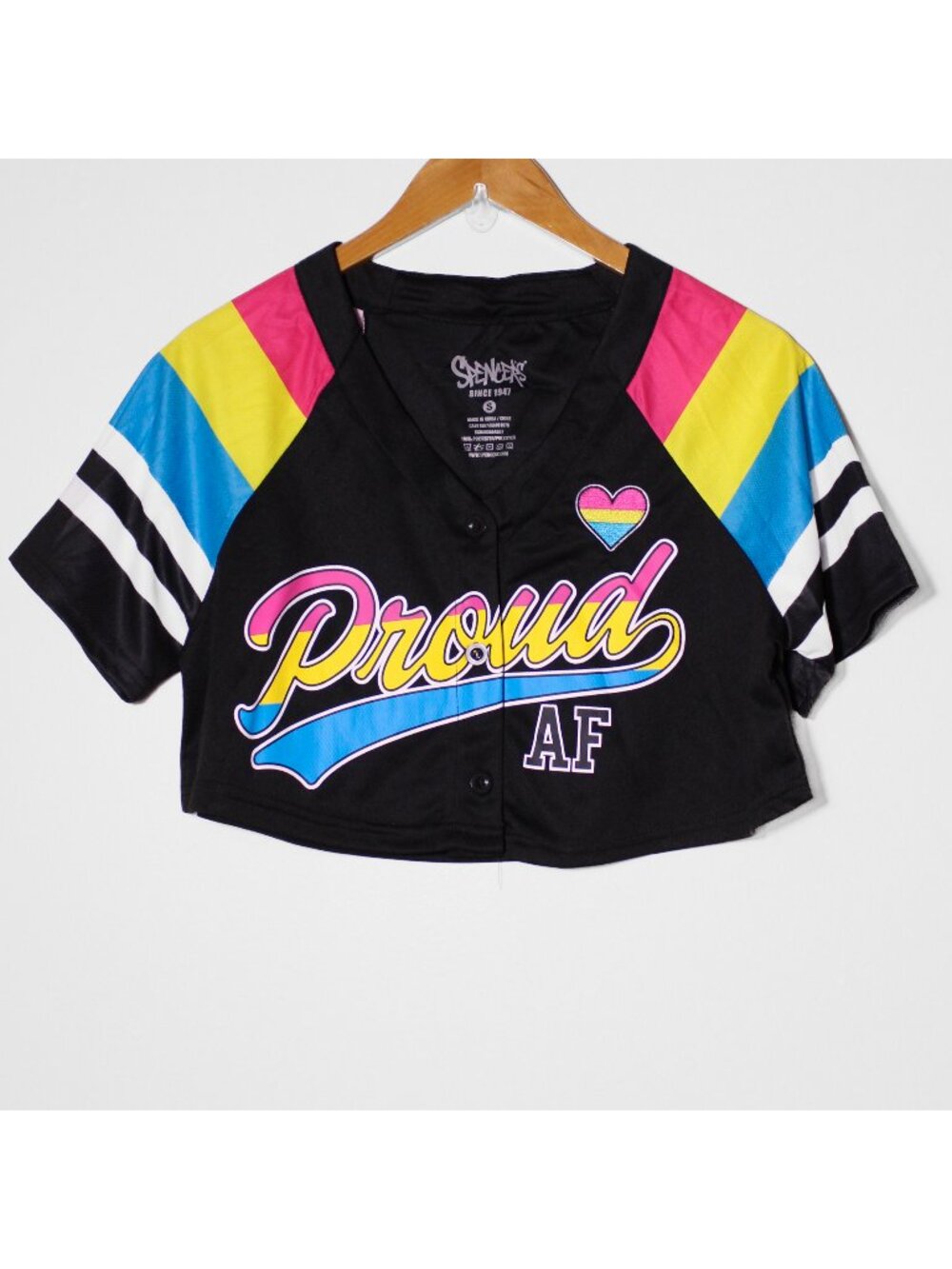 Proud AF Pride Pan Pansexual Oversized Cropped Jersey Top Black Sizes S, M, L